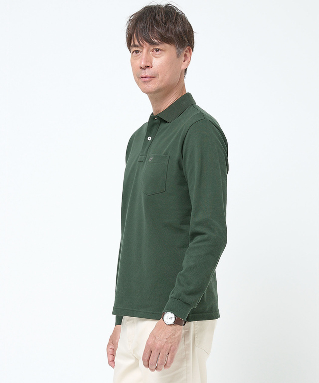 【ベストセラー】鹿の子 ワンポイント 長袖ポロシャツ【日本製】