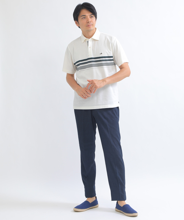 スノーコットンパネルボーダーポロシャツ【接触冷感】