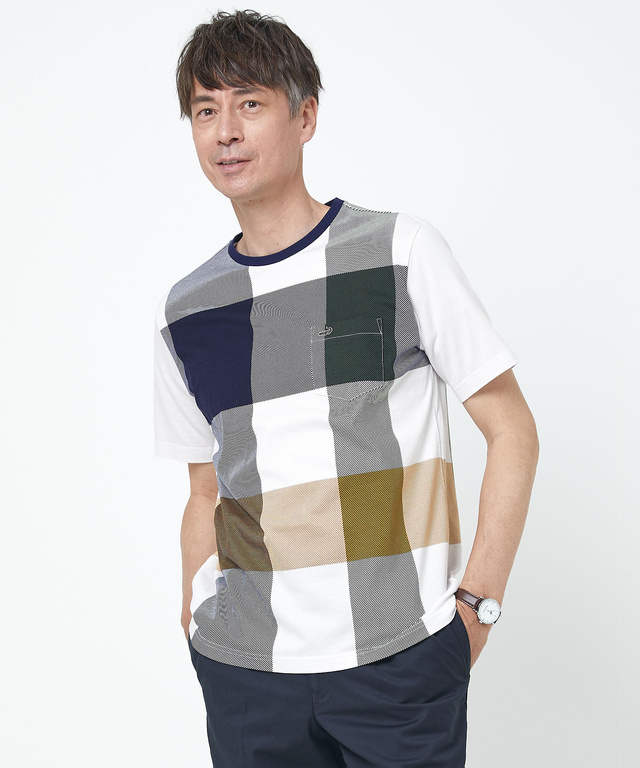 クロコダイルタータン パネルプリント Tシャツ