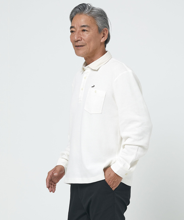 プレーティング鹿の子 襟布帛 ポロシャツ