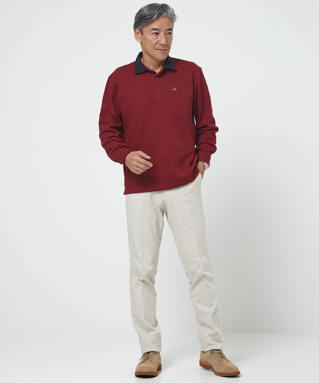 プレーティング鹿の子 襟布帛 ポロシャツ