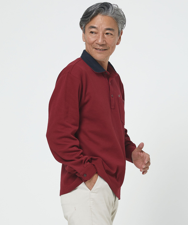 プレーティング鹿の子 襟布帛 ポロシャツ