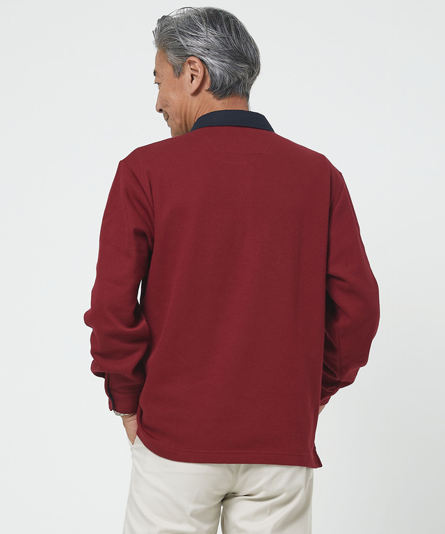 プレーティング鹿の子 襟布帛 ポロシャツ