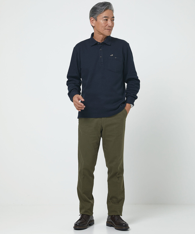 プレーティング鹿の子 襟布帛 ポロシャツ