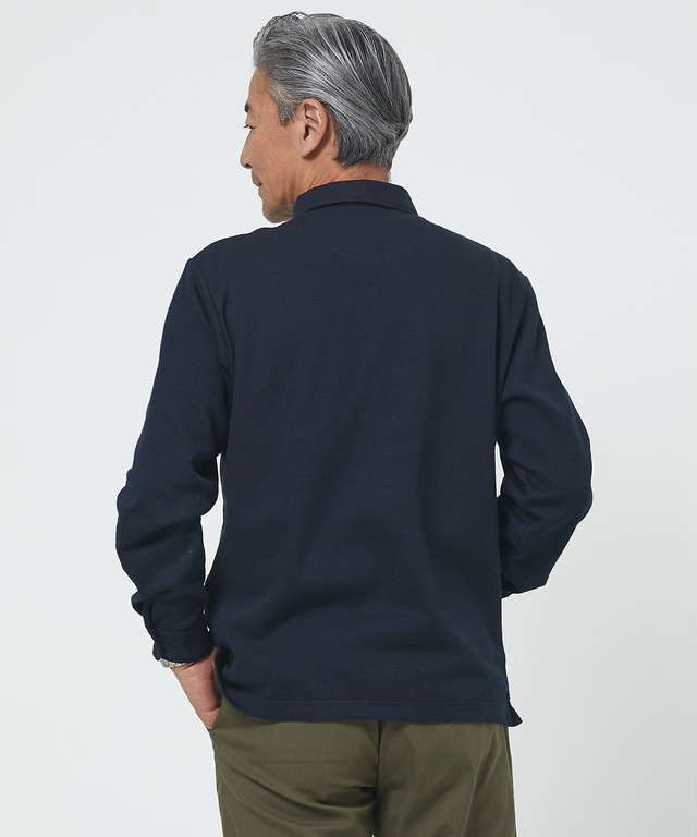 プレーティング鹿の子 襟布帛 ポロシャツ