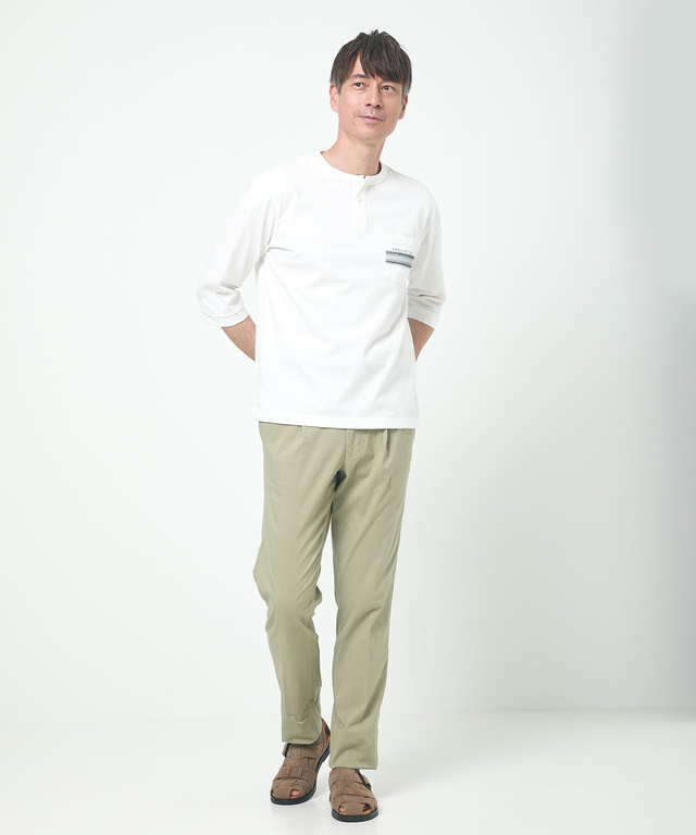 ヘンリーネック 七分袖 Tシャツ【吸汗速乾】