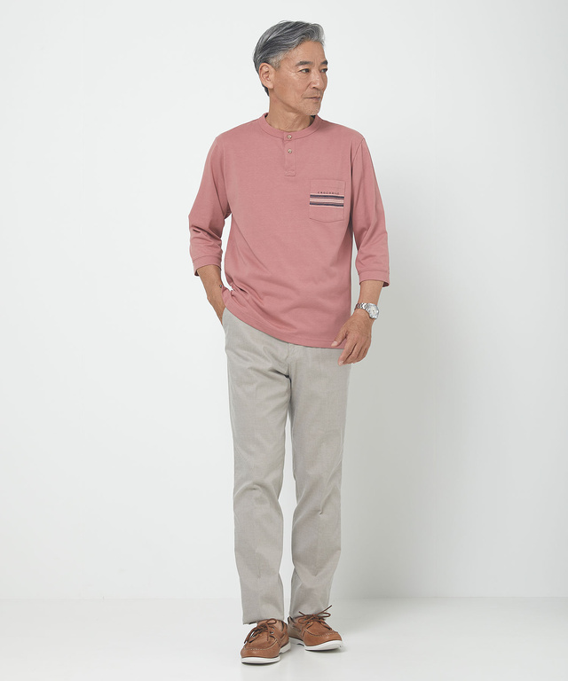 ヘンリーネック 七分袖 Tシャツ【吸汗速乾】