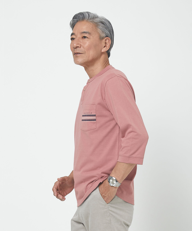 ヘンリーネック 七分袖 Tシャツ【吸汗速乾】