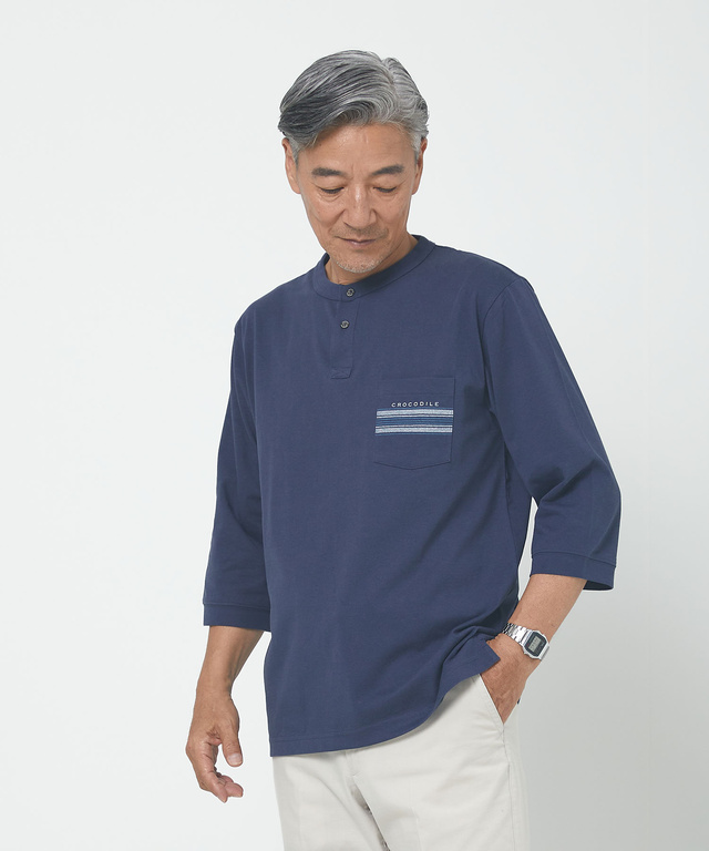 ヘンリーネック 七分袖 Tシャツ【吸汗速乾】