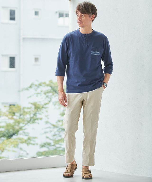 ヘンリーネック 七分袖 Tシャツ【吸汗速乾】