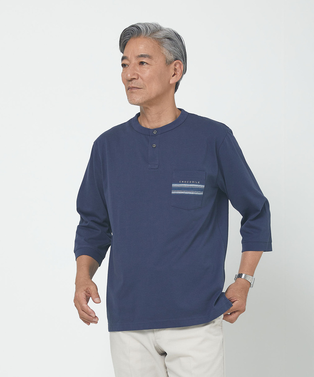 ヘンリーネック 七分袖 Tシャツ【吸汗速乾】