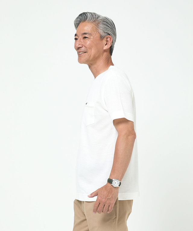 シャドーギンガムチェック柄 Vネック Tシャツ【吸汗速乾】