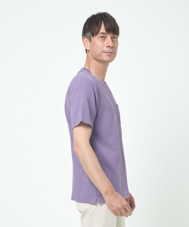 シャドーギンガムチェック柄 Vネック Tシャツ【吸汗速乾】