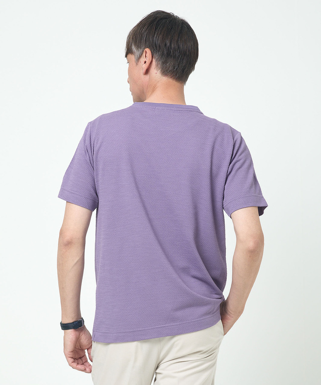 シャドーギンガムチェック柄 Vネック Tシャツ【吸汗速乾】