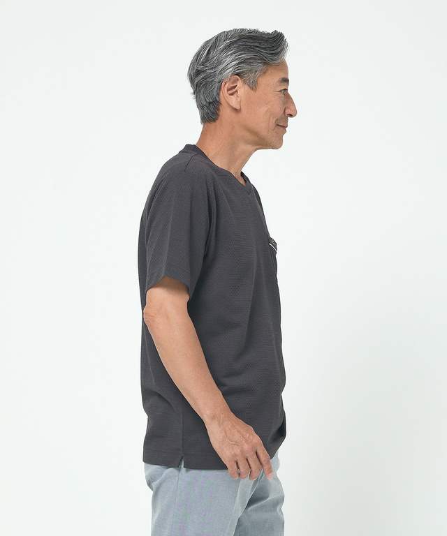 シャドーギンガムチェック柄 Vネック Tシャツ【吸汗速乾】