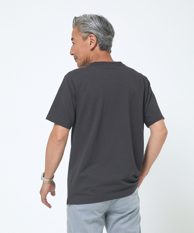 シャドーギンガムチェック柄 Vネック Tシャツ【吸汗速乾】