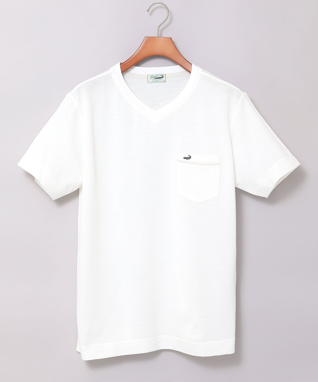 シャドーギンガムチェック柄 Vネック Tシャツ【吸汗速乾】