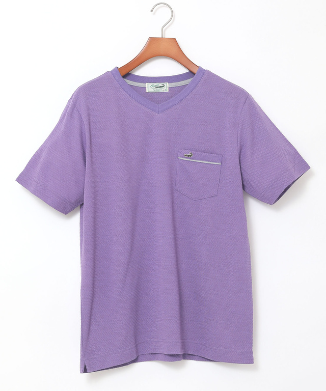 シャドーギンガムチェック柄 Vネック Tシャツ【吸汗速乾】