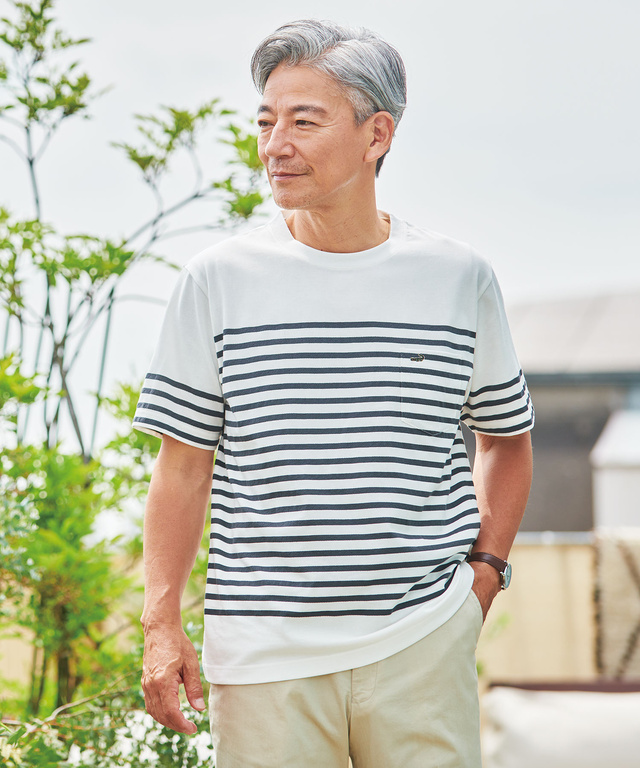 モノトーンボーダー クルーネック Tシャツ