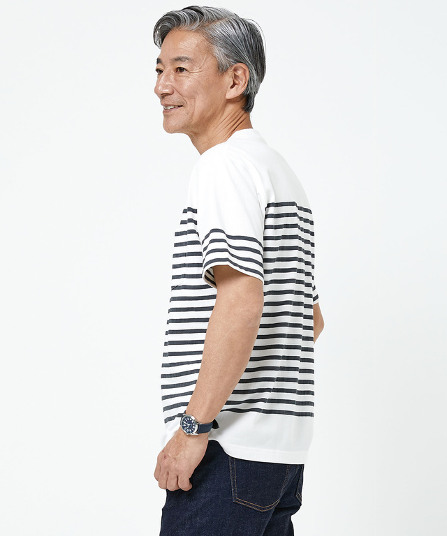 モノトーンボーダー クルーネック Tシャツ