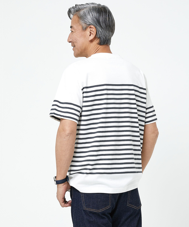 モノトーンボーダー クルーネック Tシャツ