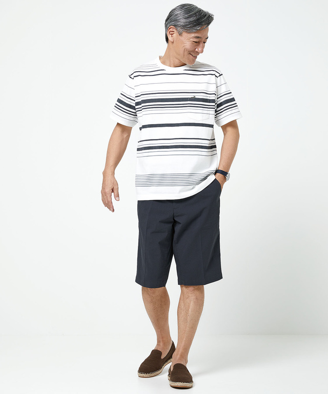モノトーンボーダー クルーネック Tシャツ