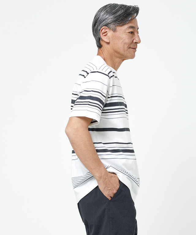 モノトーンボーダー クルーネック Tシャツ