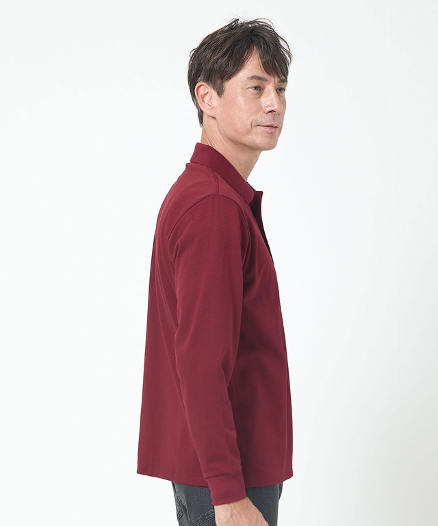 地柄 長袖 ポロシャツ