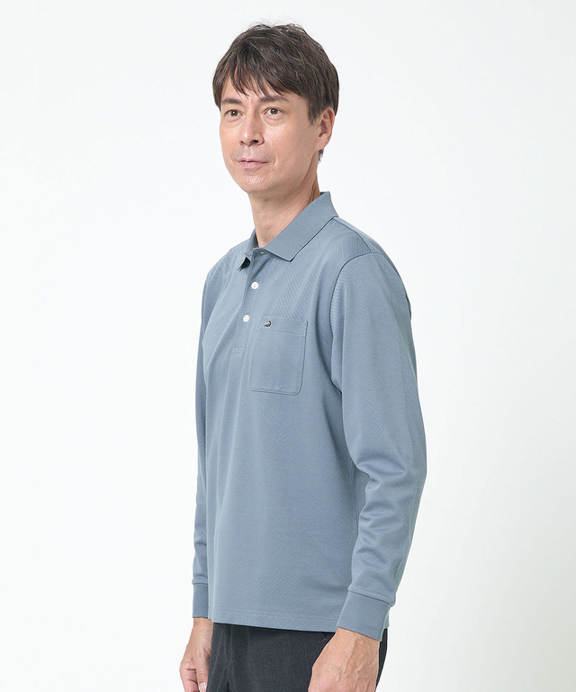 地柄 長袖 ポロシャツ