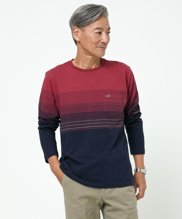 パネルボーダー柄 長袖Tシャツ