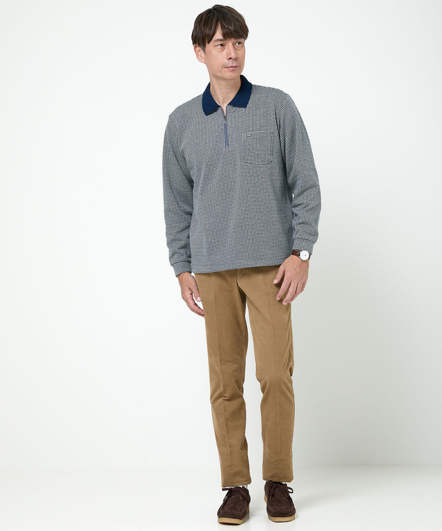 千鳥柄 ハーフジップ ポロシャツ