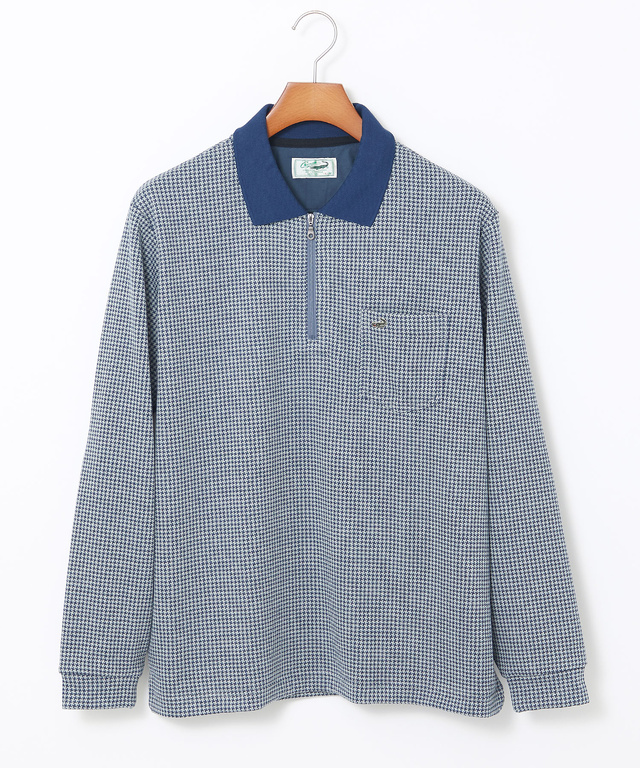 千鳥柄 ハーフジップ ポロシャツ