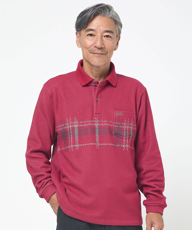 チェック柄 プリント ポロシャツ