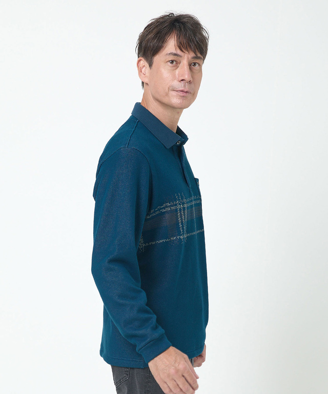 チェック柄 プリント ポロシャツ