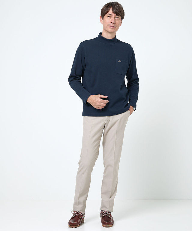 テレコ編み ハイネック カットソー