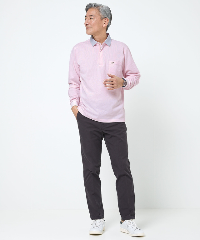 襟配色デザイン ジップ ポロシャツ