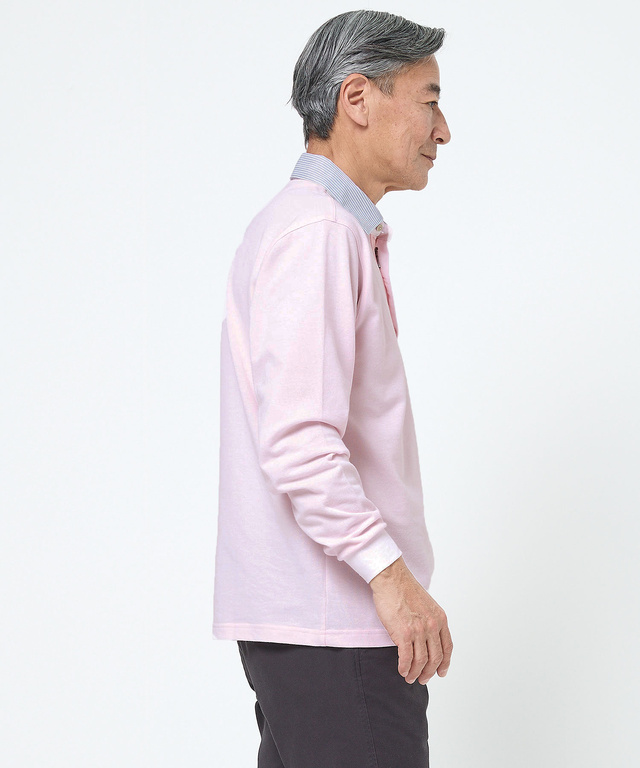 襟配色デザイン ジップ ポロシャツ