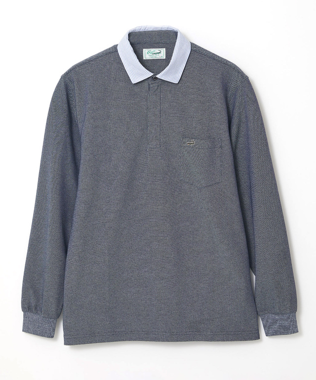 襟配色デザイン ジップ ポロシャツ