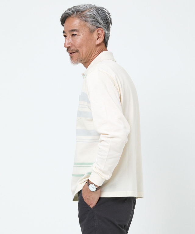 パネルボーダー 長袖ポロシャツ【日本製生地】