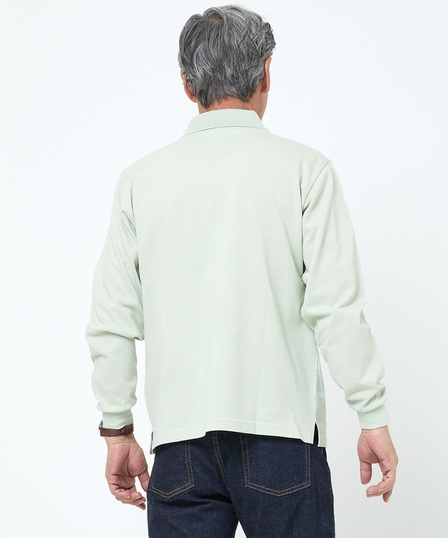 パネルボーダー 長袖ポロシャツ【日本製生地】