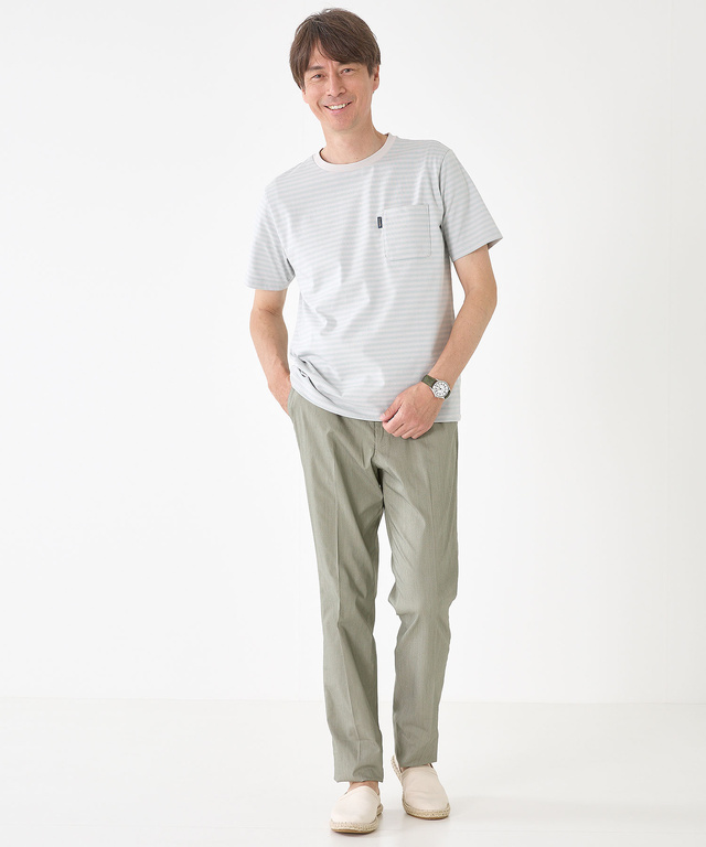 ボーダー クルーネック Tシャツ【接触冷感】【UV加工】