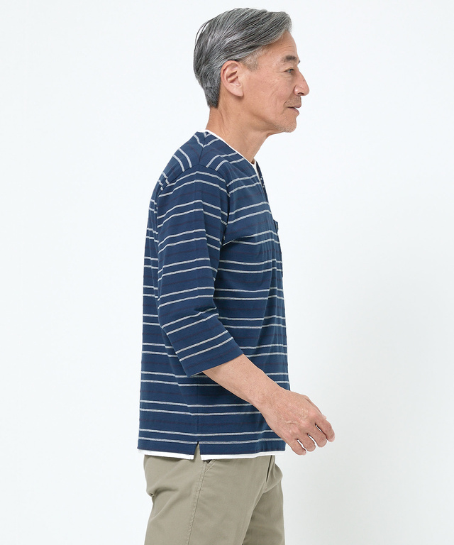 ボーダー レイヤー風 七分袖Tシャツ