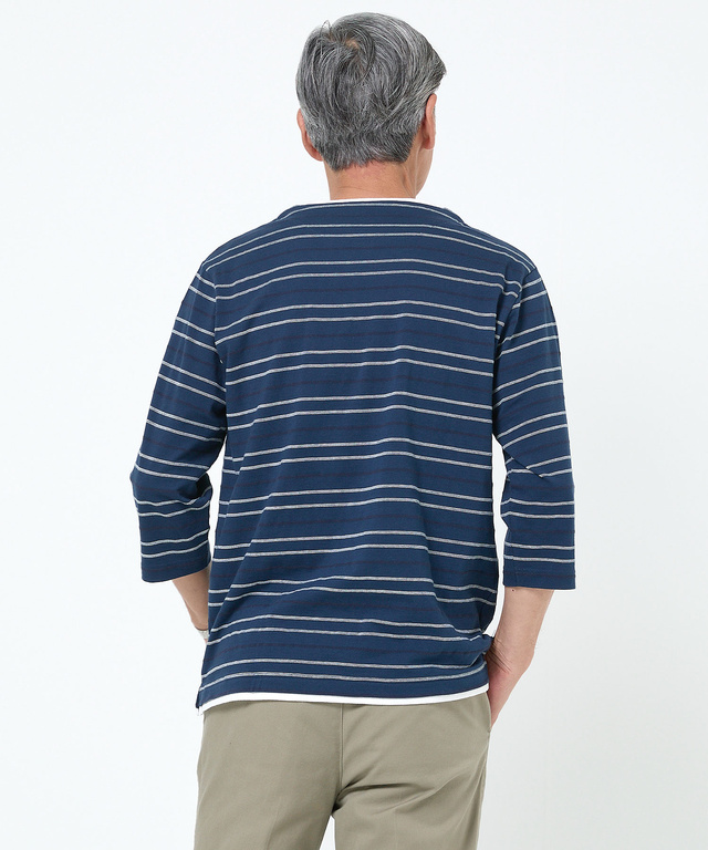 ボーダー レイヤー風 七分袖Tシャツ