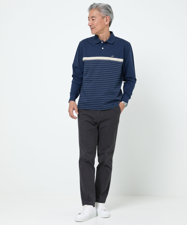 スノーコットン パネルボーダー ポロシャツ 【接触冷感】