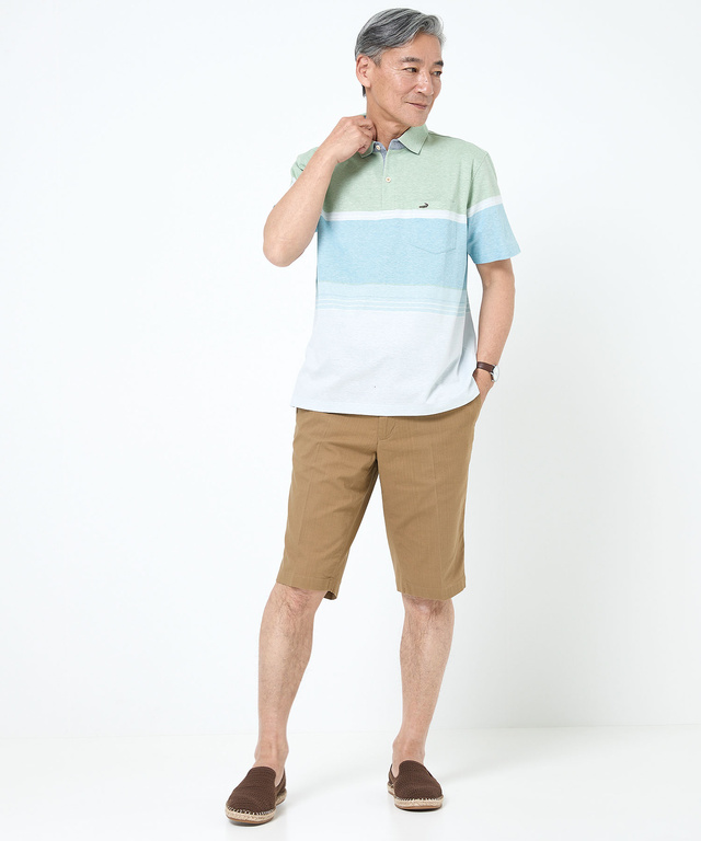 スノーリネン パネルボーダー ポロシャツ 【接触冷感】