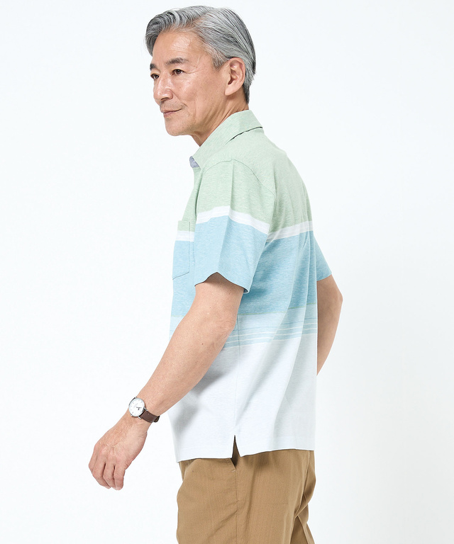 スノーリネン パネルボーダー ポロシャツ 【接触冷感】