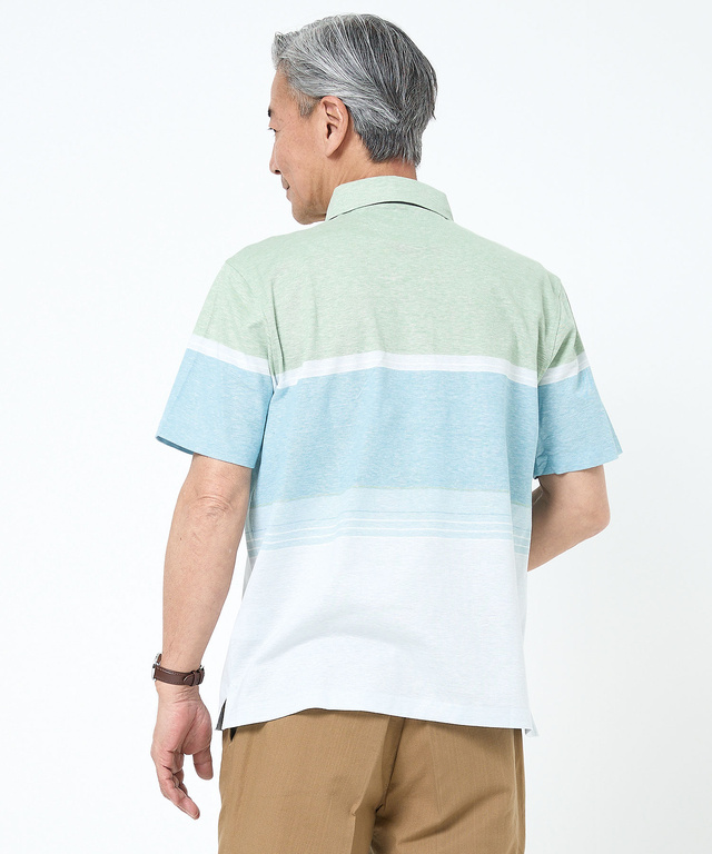 スノーリネン パネルボーダー ポロシャツ 【接触冷感】