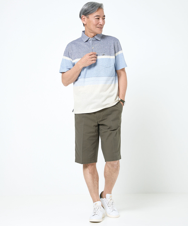 スノーリネン パネルボーダー ポロシャツ 【接触冷感】