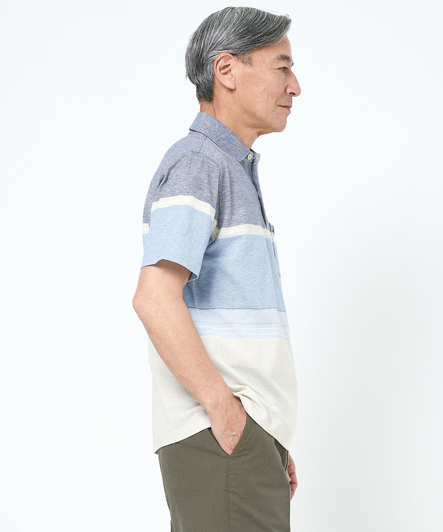 スノーリネン パネルボーダー ポロシャツ 【接触冷感】