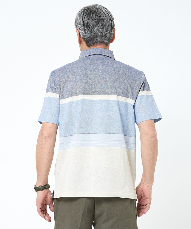 スノーリネン パネルボーダー ポロシャツ 【接触冷感】